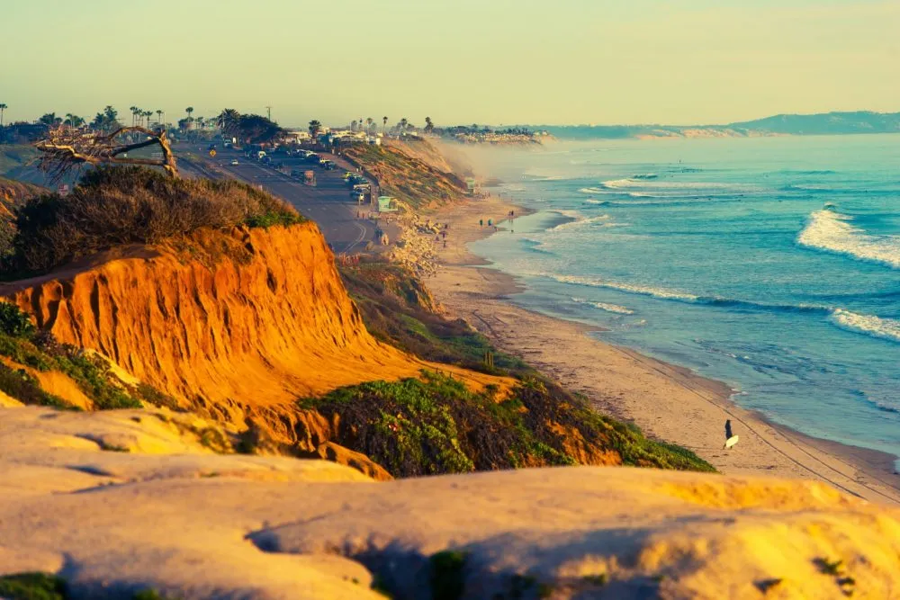 Bluffs above North Ponto Beach, Carlsbad, at golden hour